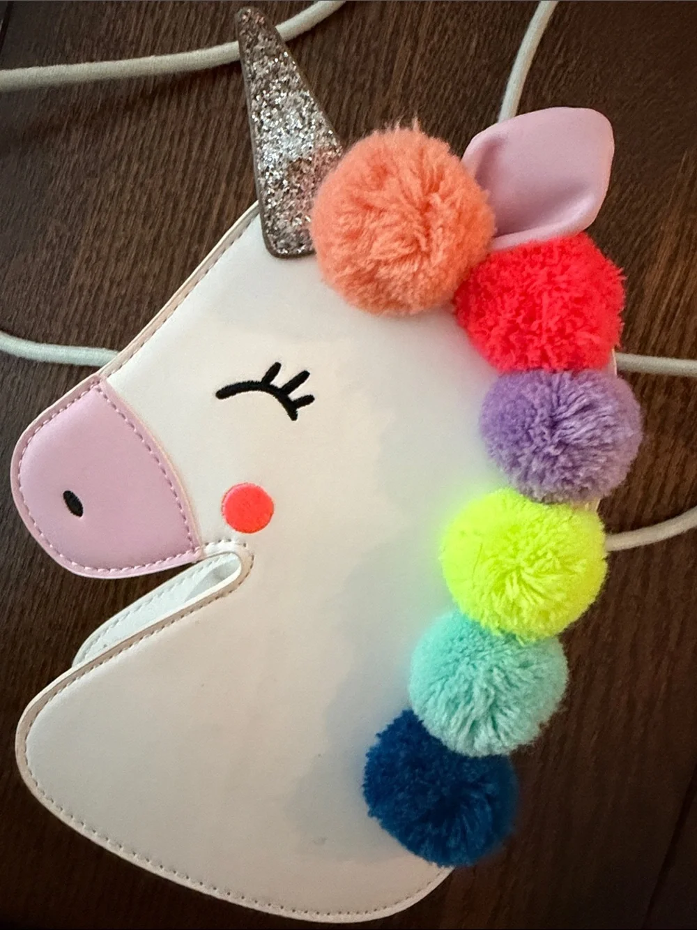 Target Kids Unicorn Crossbody Bag - White with Rainbow Pom Poms
